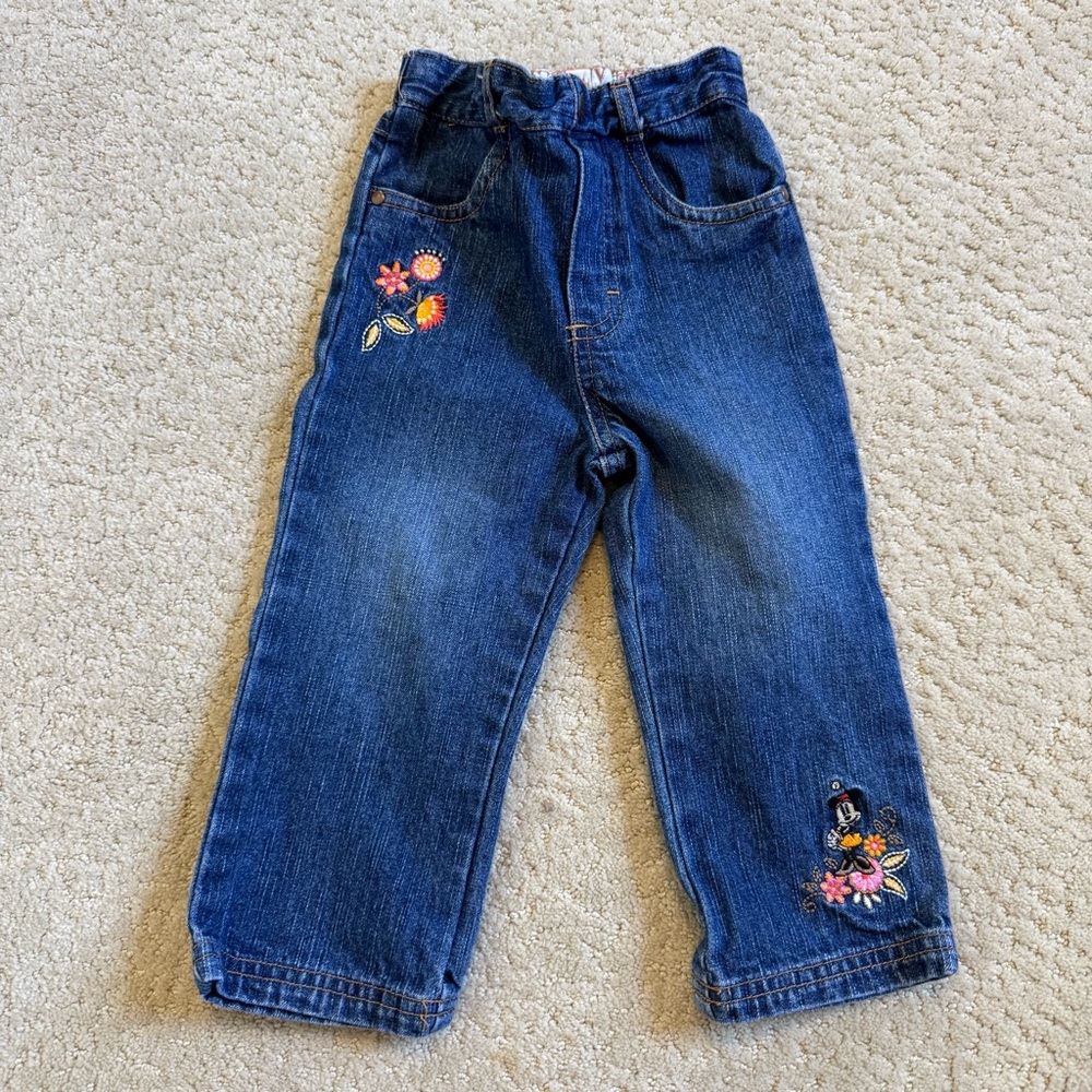 Original Mickey Disney Embroidered Toddler Kids Jean Minnie Mouse